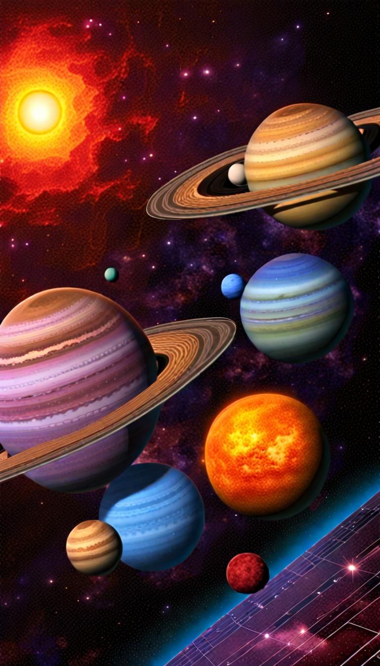 Vibrant Young Solar System with Iridescent Planets