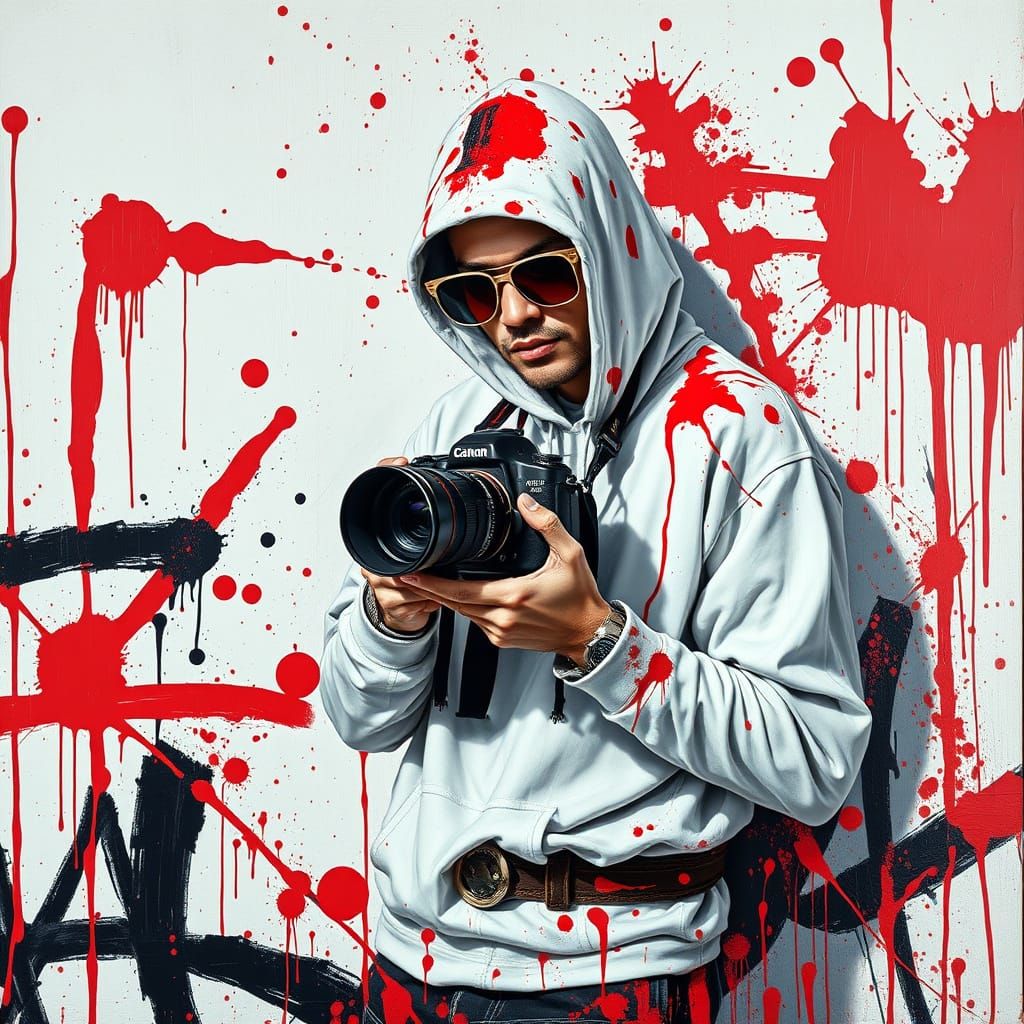 Photographer in Graffiti Art, Neo-Impressionist Style