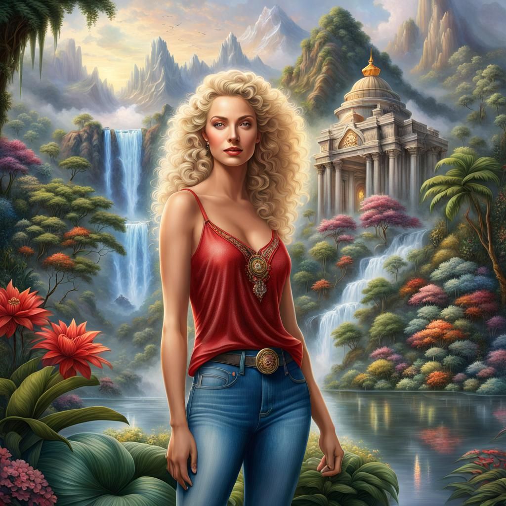 Jungle Clearing Scene with Beautiful Women