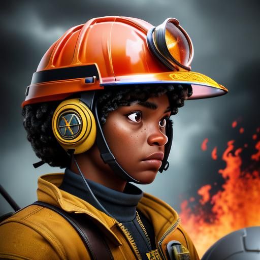 African American Woman Firefighter Portrait in HDR