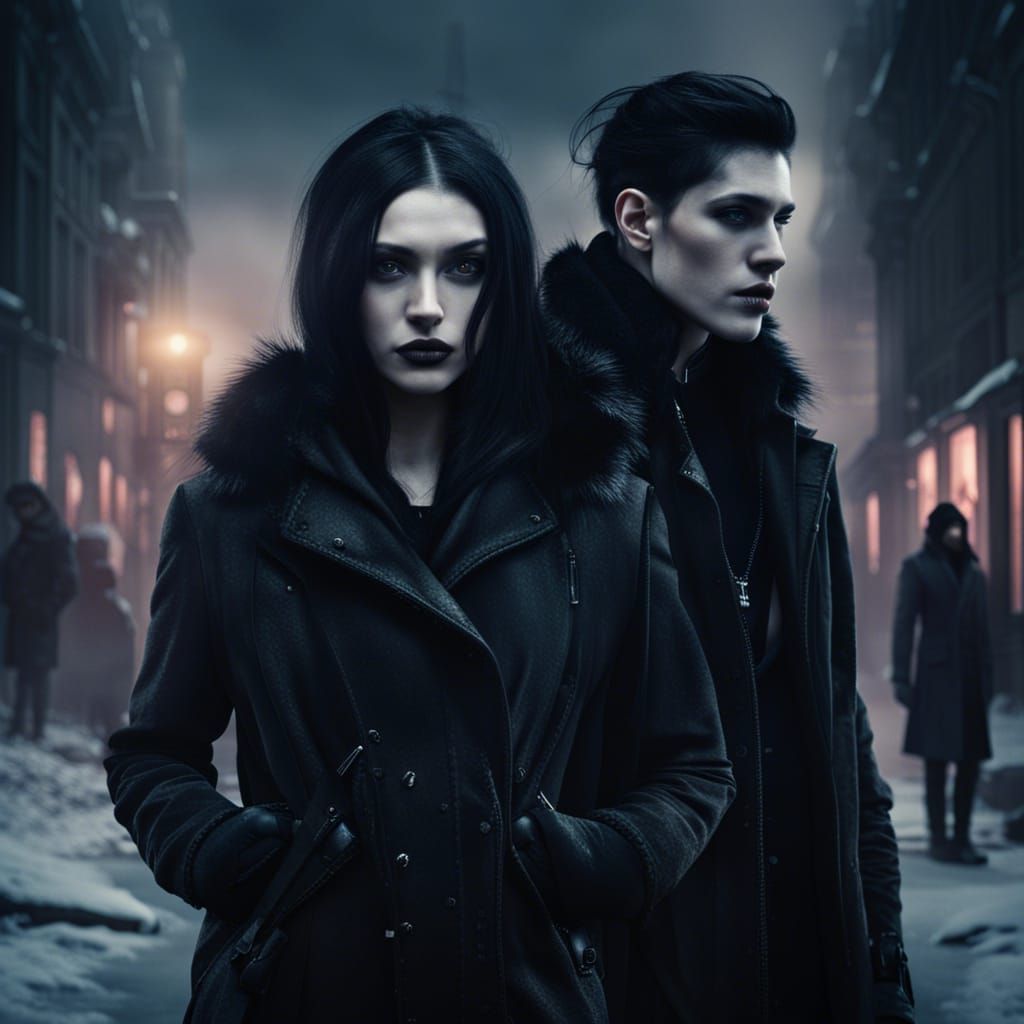 Gothic Siblings in Winter City, Horror Style