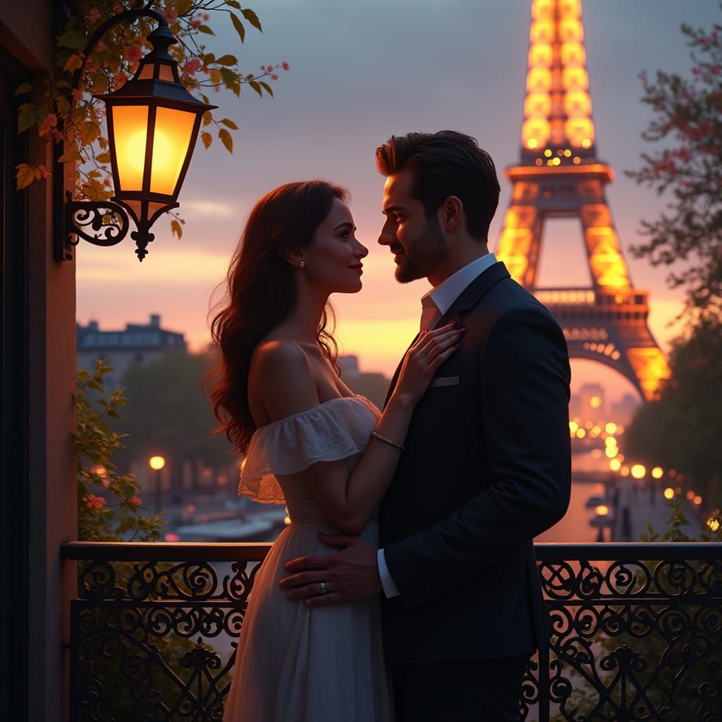 Parisian Twilight Romance Eiffel Tower Couple