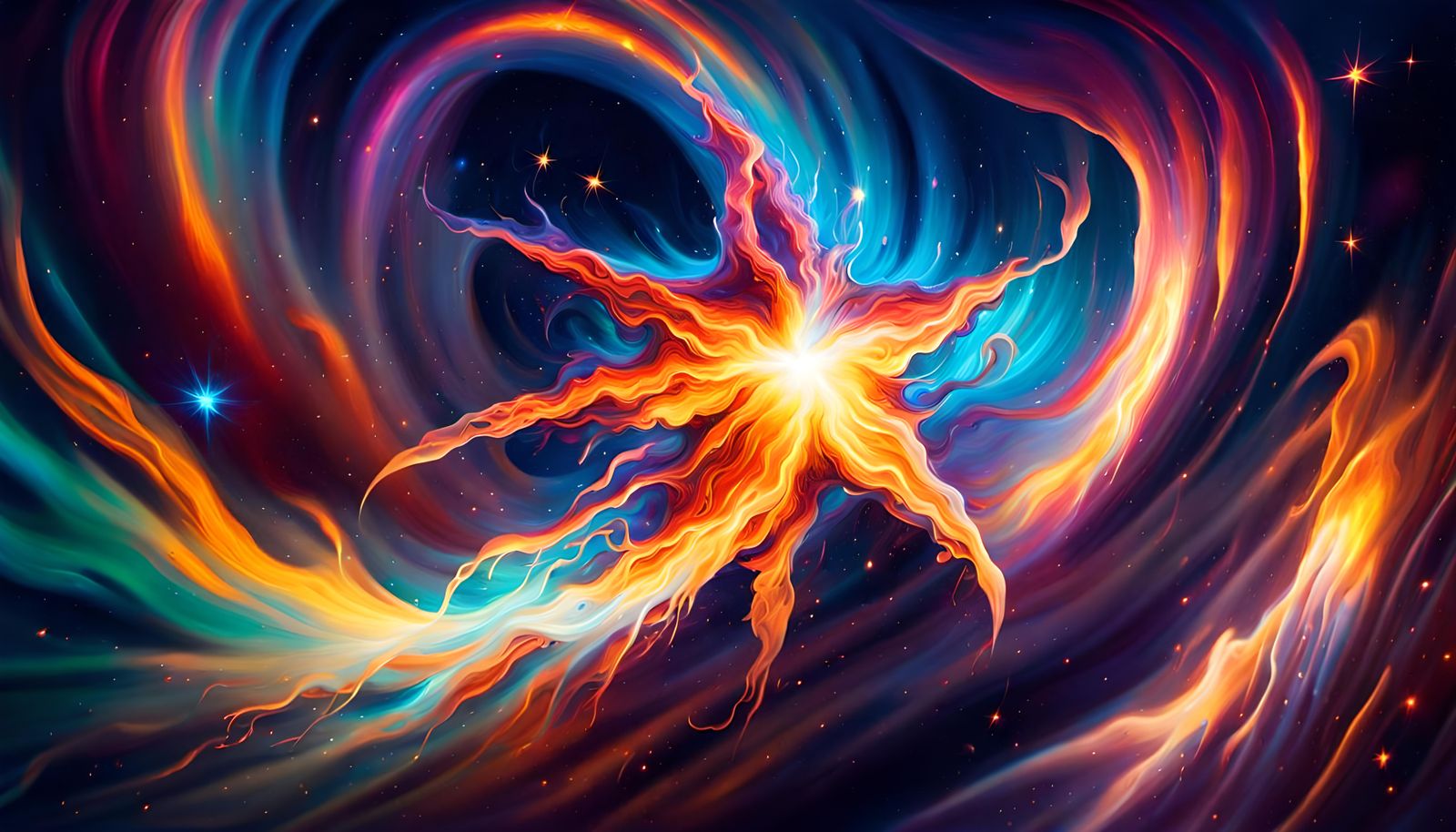 Flare-Star Soaring Through Electrified Cosmos as Impasto Pai...