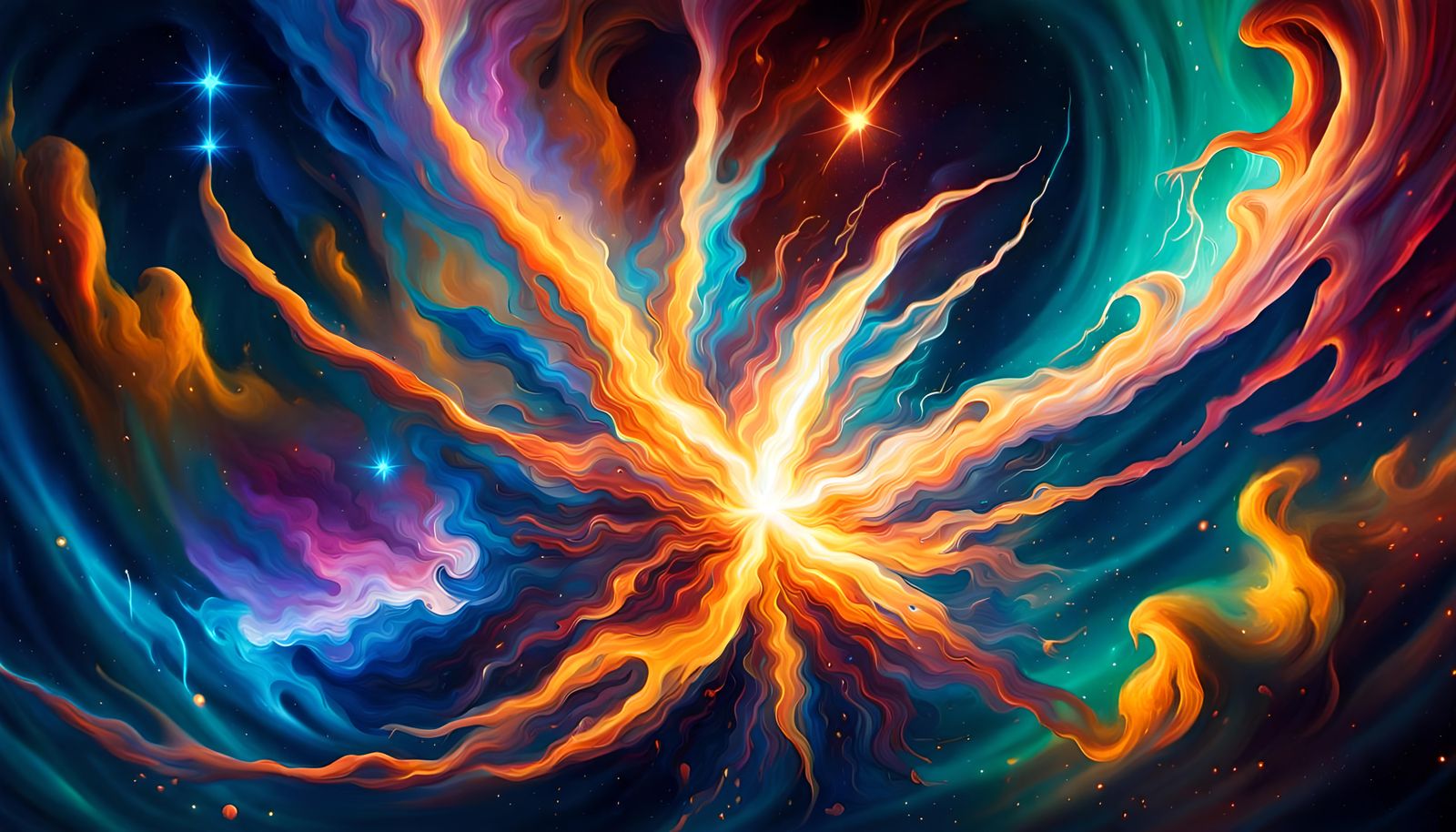 Flare-Star Soaring Through Electrified Cosmos as Impasto Pai...