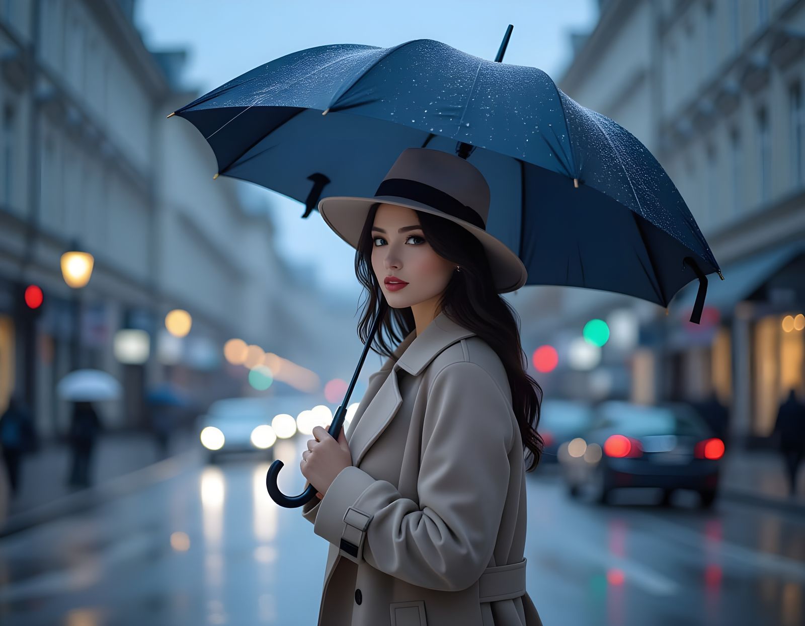 Woman in Coat Under Umbrella on Gray November Day