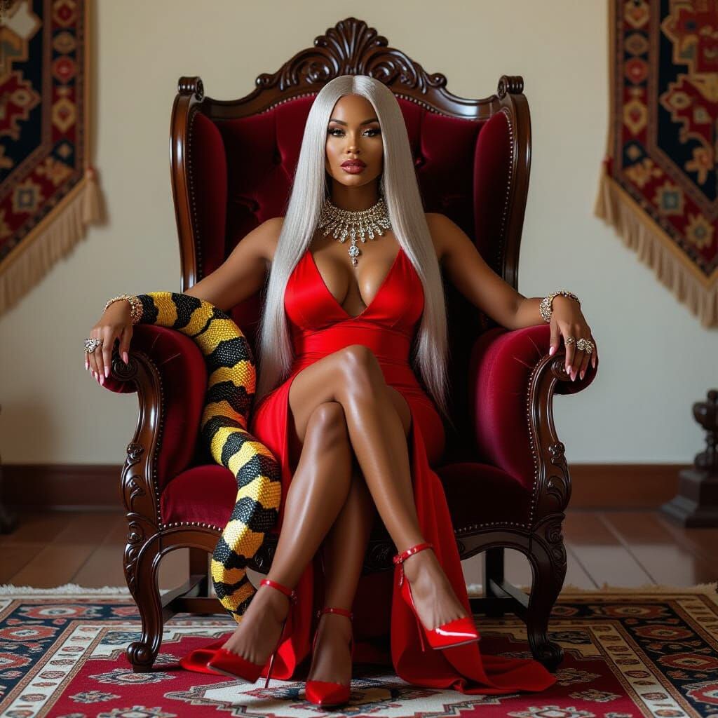 Alluring Black Woman in 17th Century Chair with Mamba