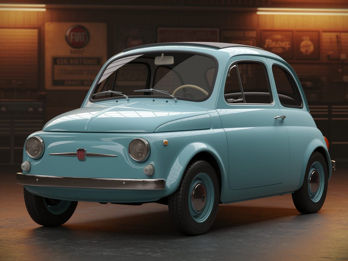 Retro Italian City Car in Vintage Garage