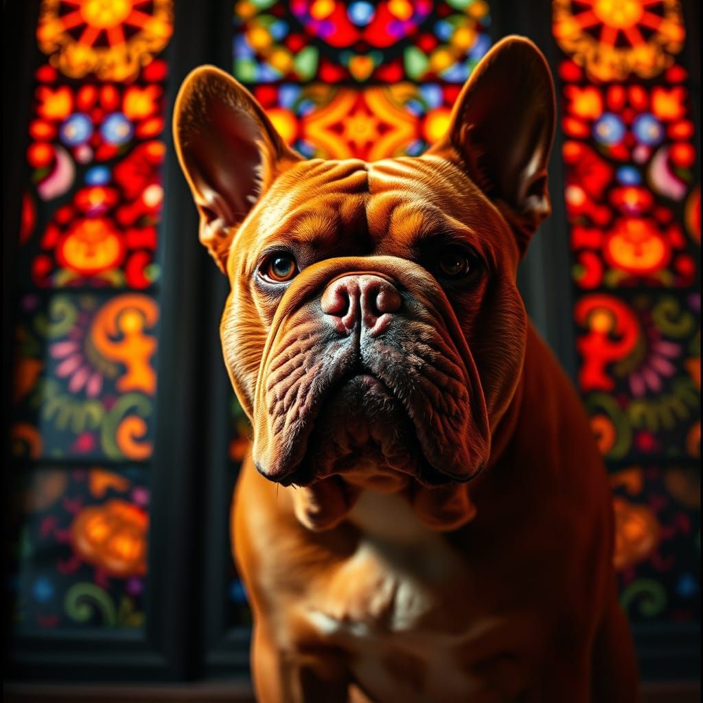 Red Bulldog and Halloween Stained Glass, Cinematic Still