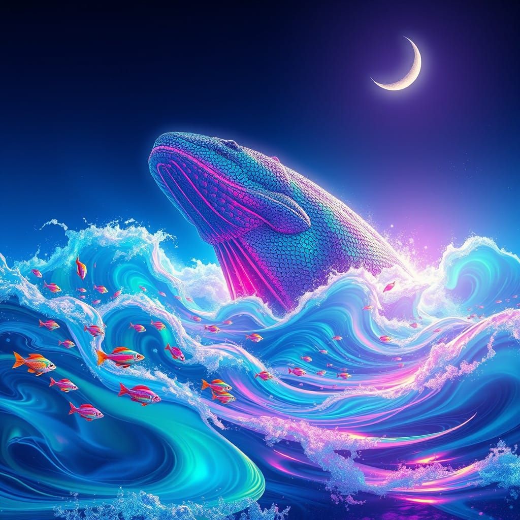 Surreal Ocean Dreamscape in Neon Hues