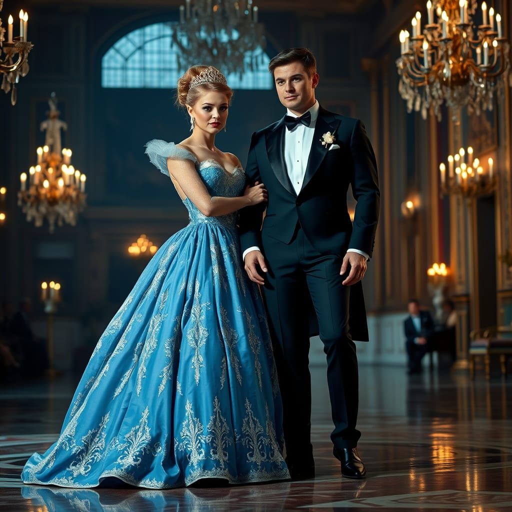 Cinderella and Prince Charming in a Grand Ballroom