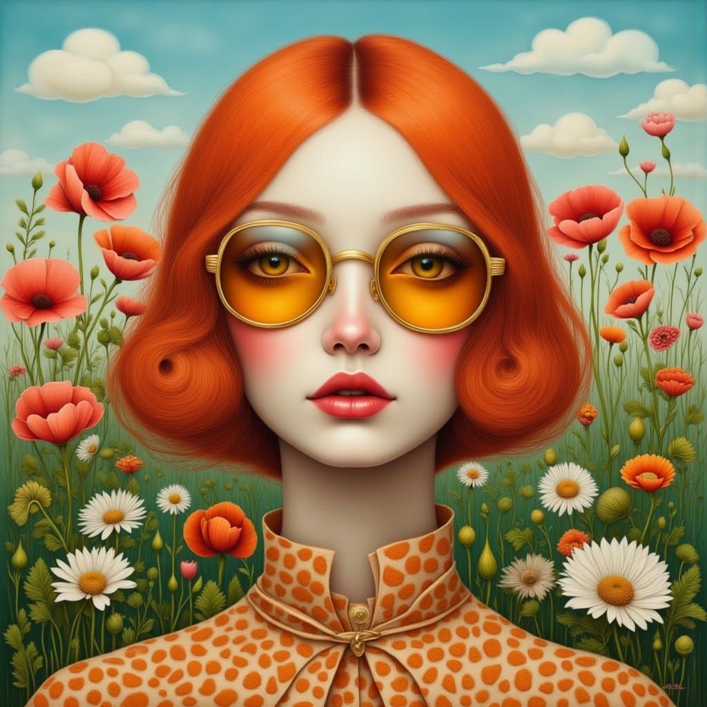 Surreal Portrait of Woman in Floral Field