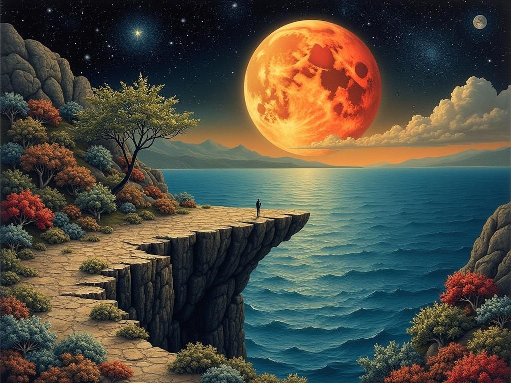 Surreal Cloisonné Landscape with Ruby and Agate Details