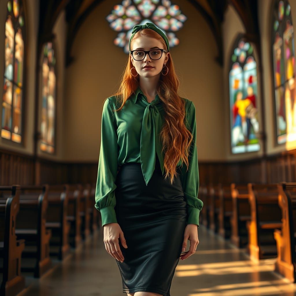 Irish Designer in Church with Stained Glass