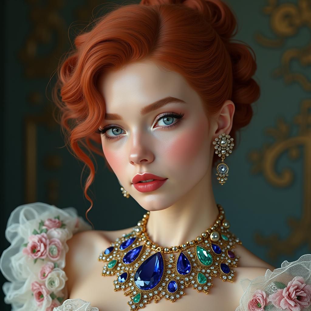 Fair Woman in Floral Gown: Detailed Digital Portrait