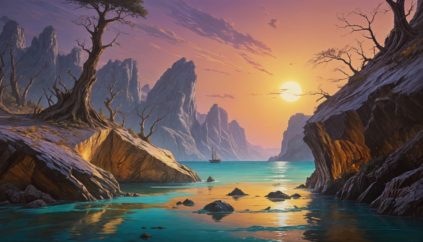 Surreal Coastal Dreamscape in Vibrant Oil Paint