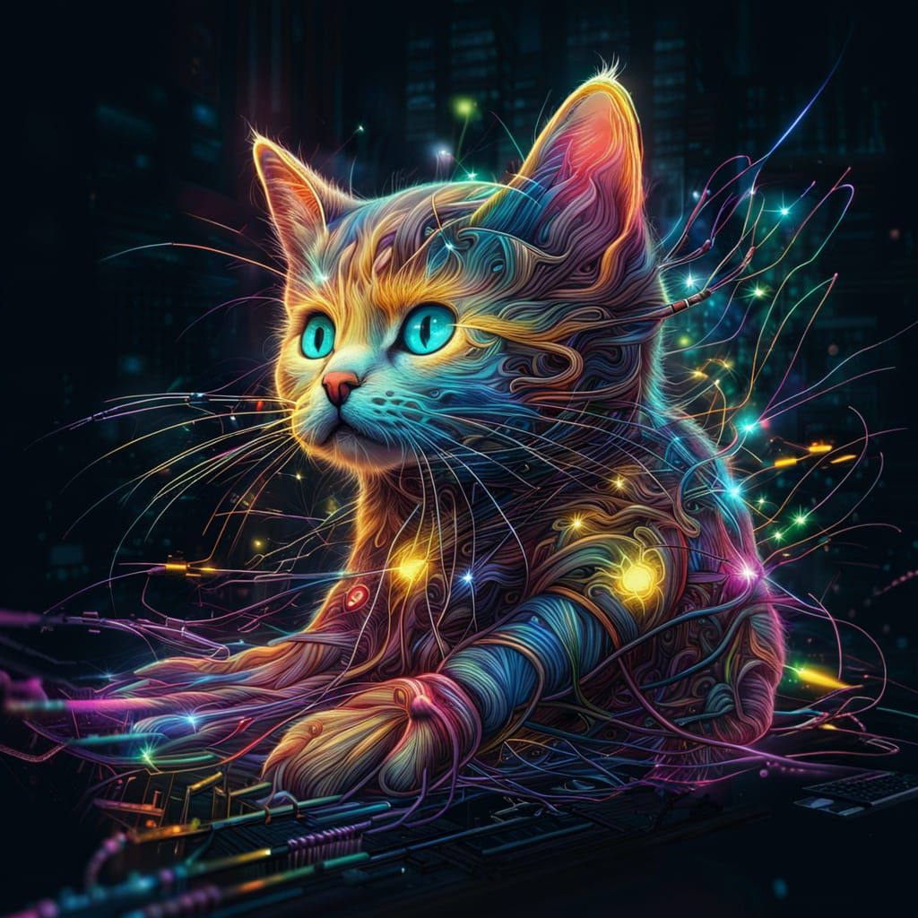 Exploded Kitten Profile in Cyberpunk Style