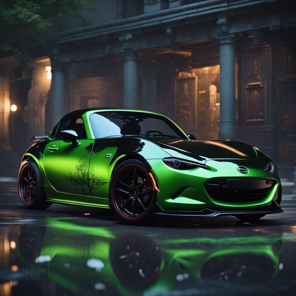 Modified Neon Green Miata MX-5: Detailed Matte Painting