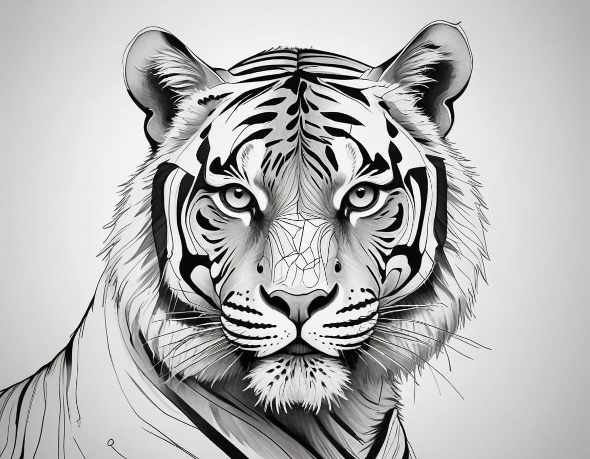 Tiger in Cubist Style Drawing
