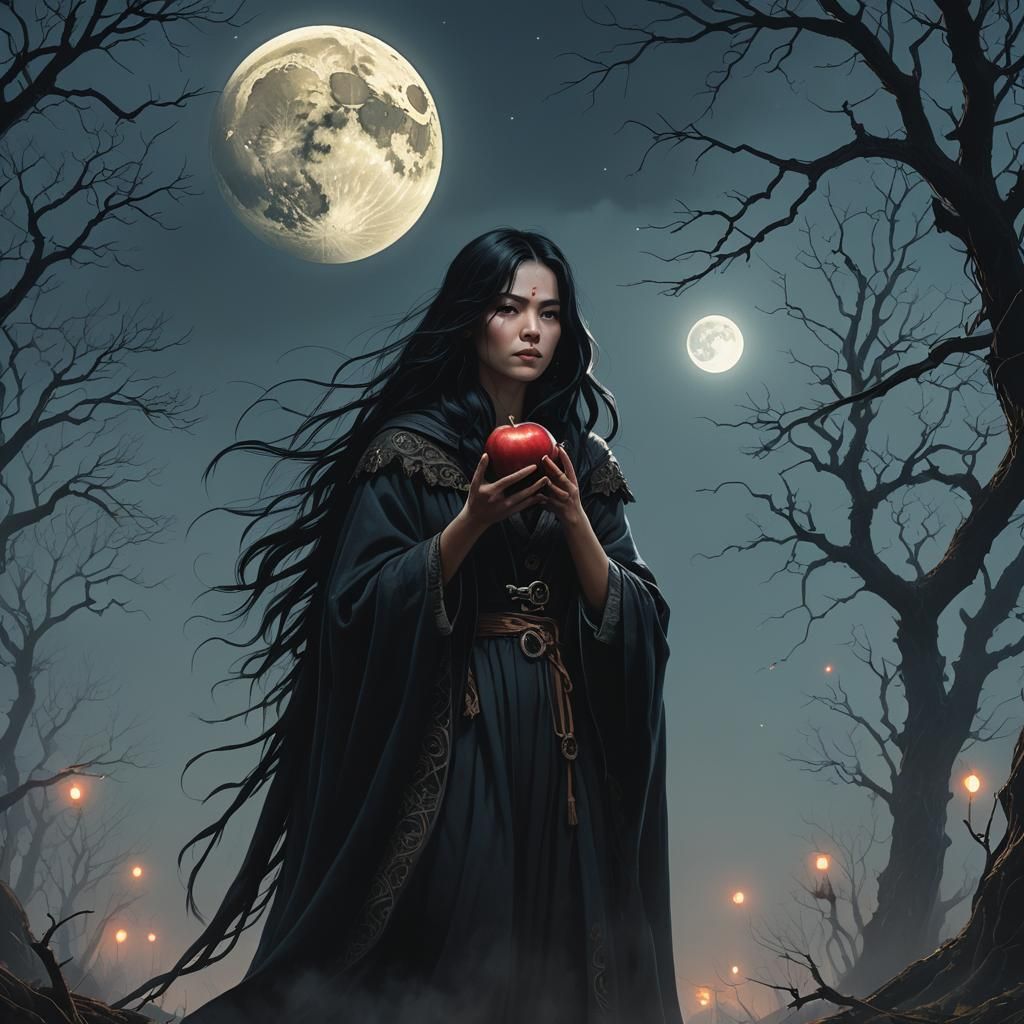 Mystical Woman with Glowing Apple, Digital Art