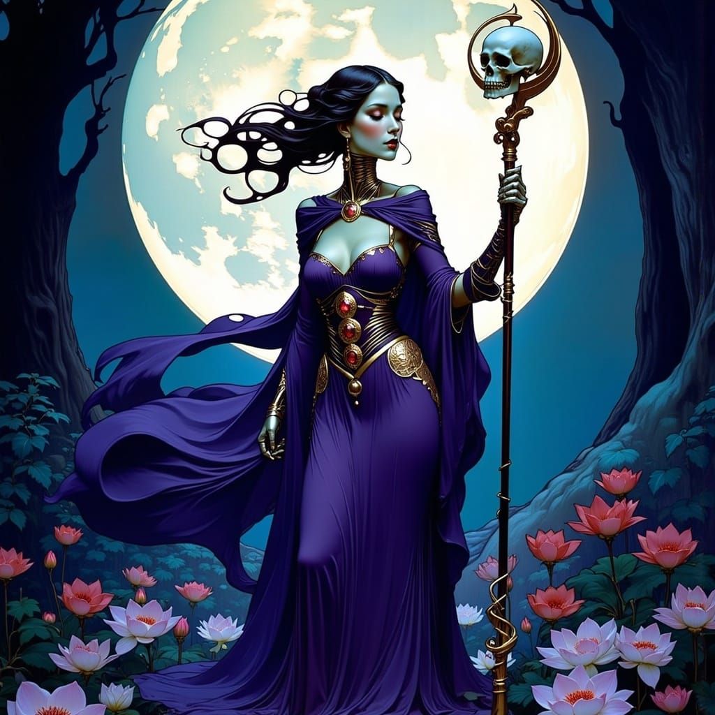 Ethereal Skeletal Queen Under Full Moon