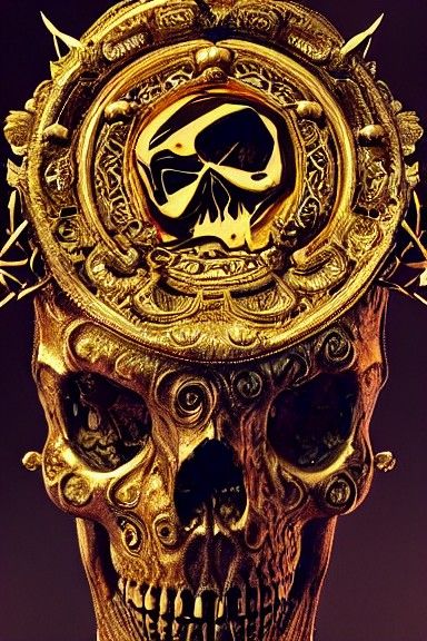 Ornate DJ Skull with Gold Inlay in Rococo Style