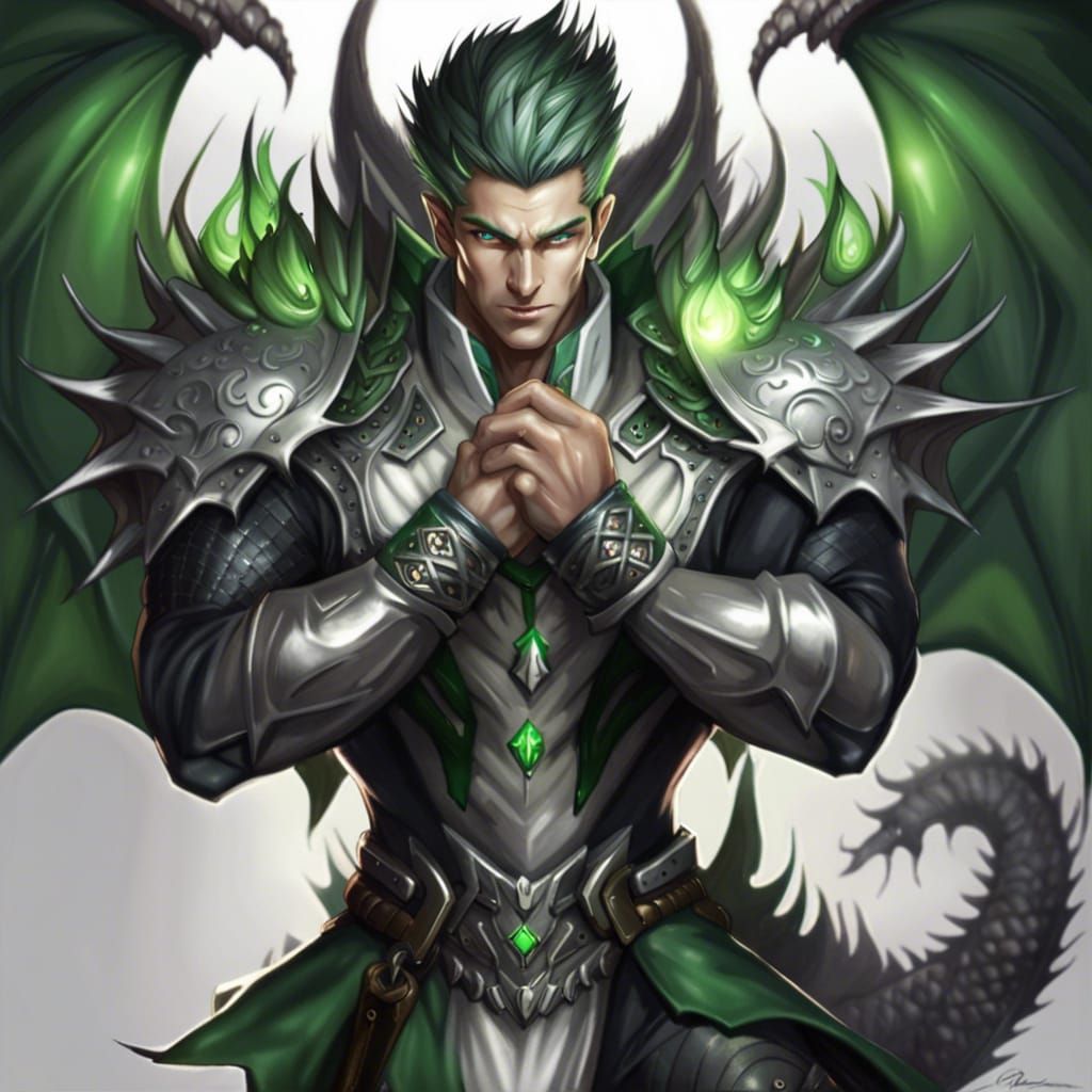 Silver Draconian Warrior on Castle Wall: Fantasy Art