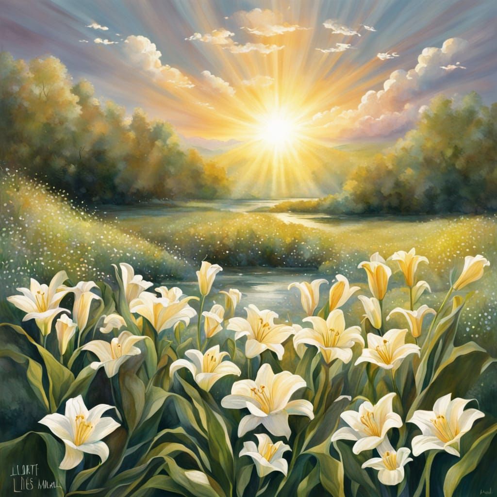 Psalm 23 Lilies in Morning Sunshine