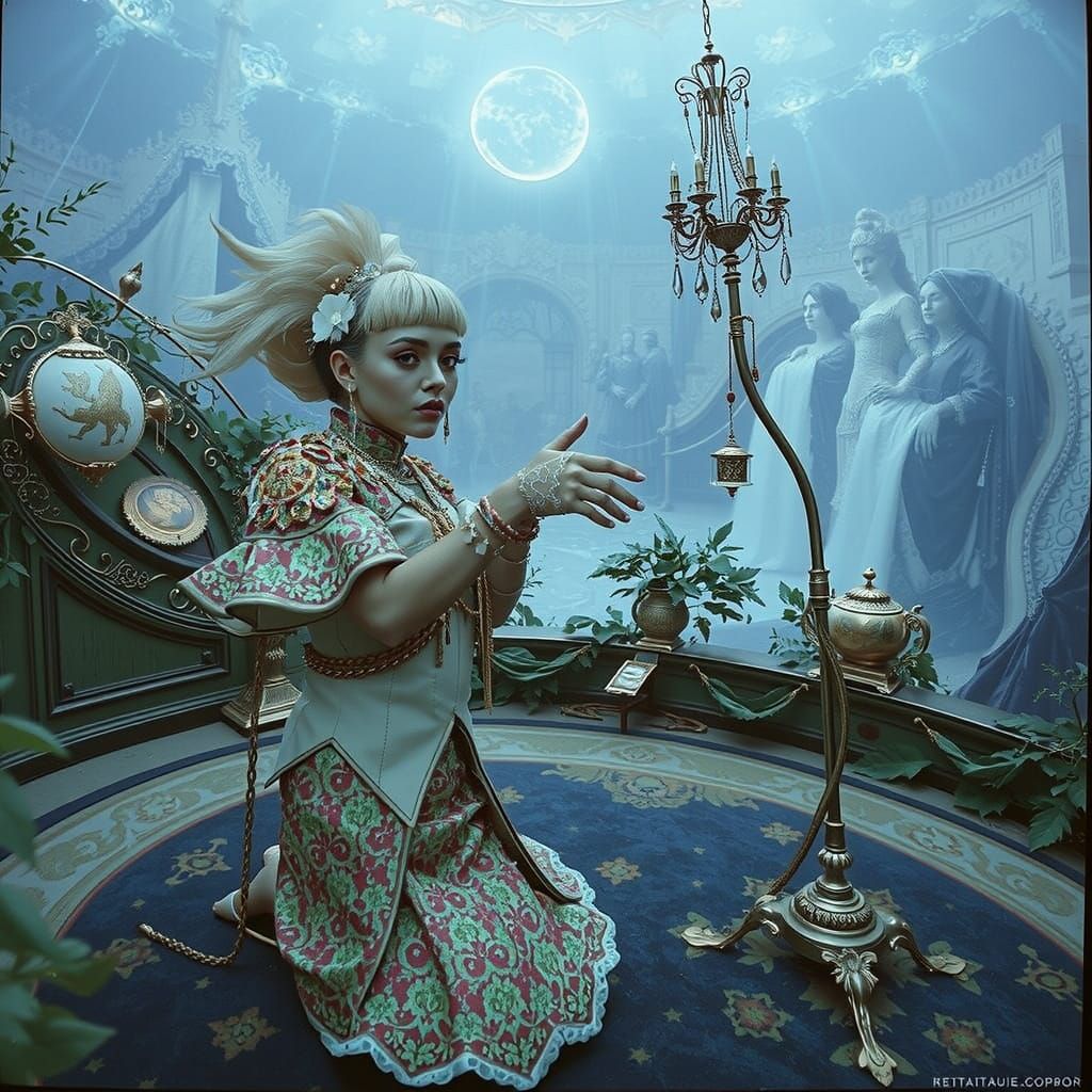 Woman in Lavish Attire with Opulent Decor