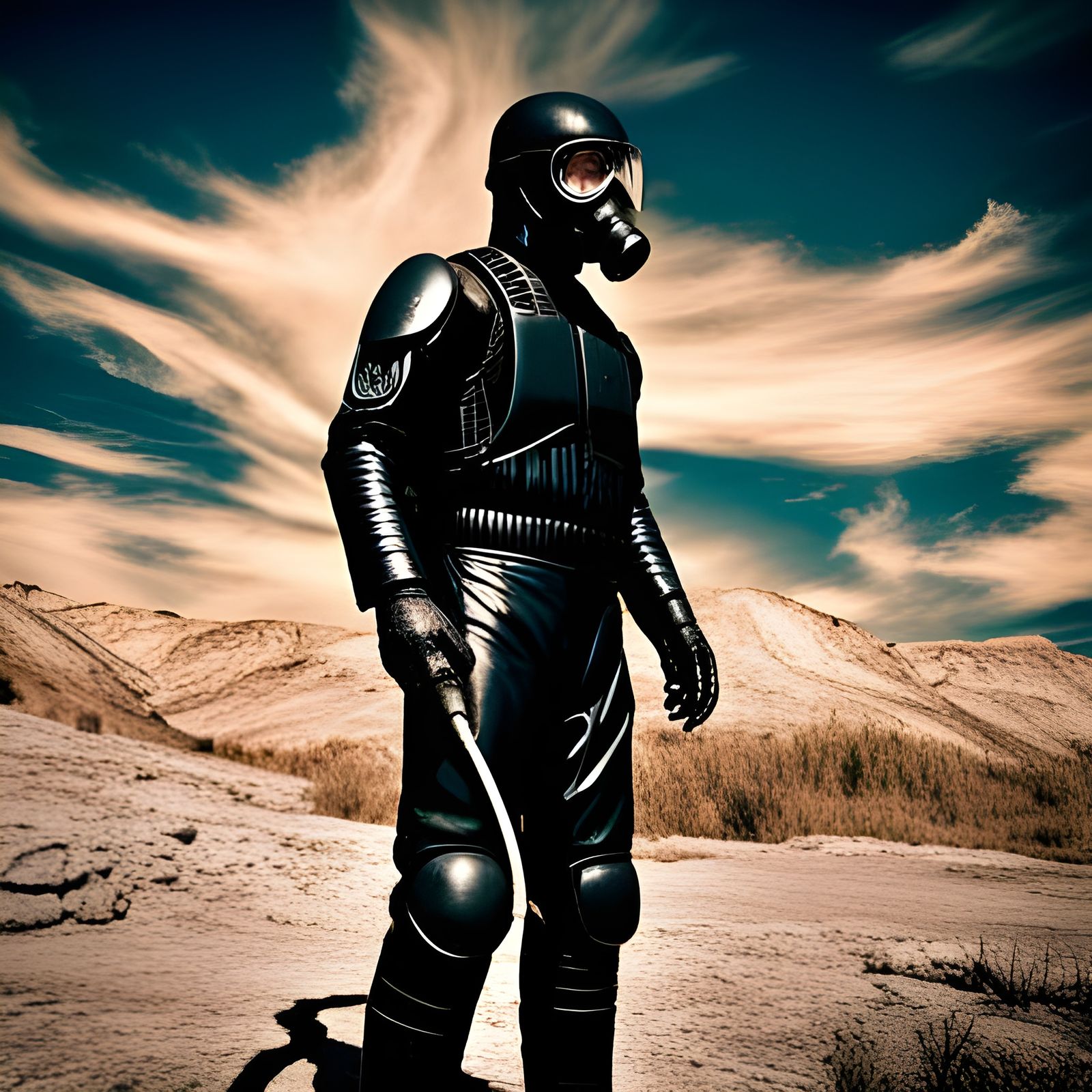 Wasteland Warrior in Airtight Rubber Suit, Hyperrealistic