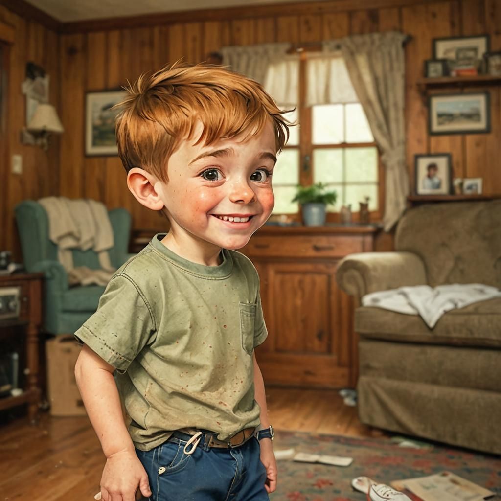 Boy's Mischievous Grin in Nostalgic Rockwell Style
