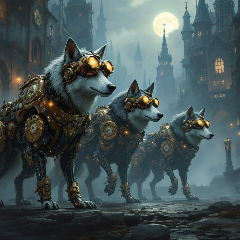 Steampunk Wolves Roam Victorian Cityscape