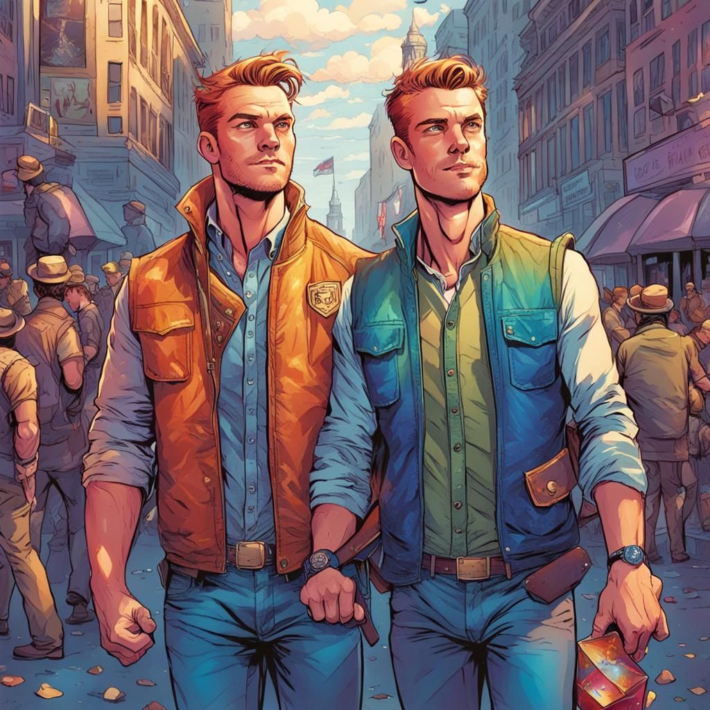Gay Men at Pride Parade in Comic Book Art