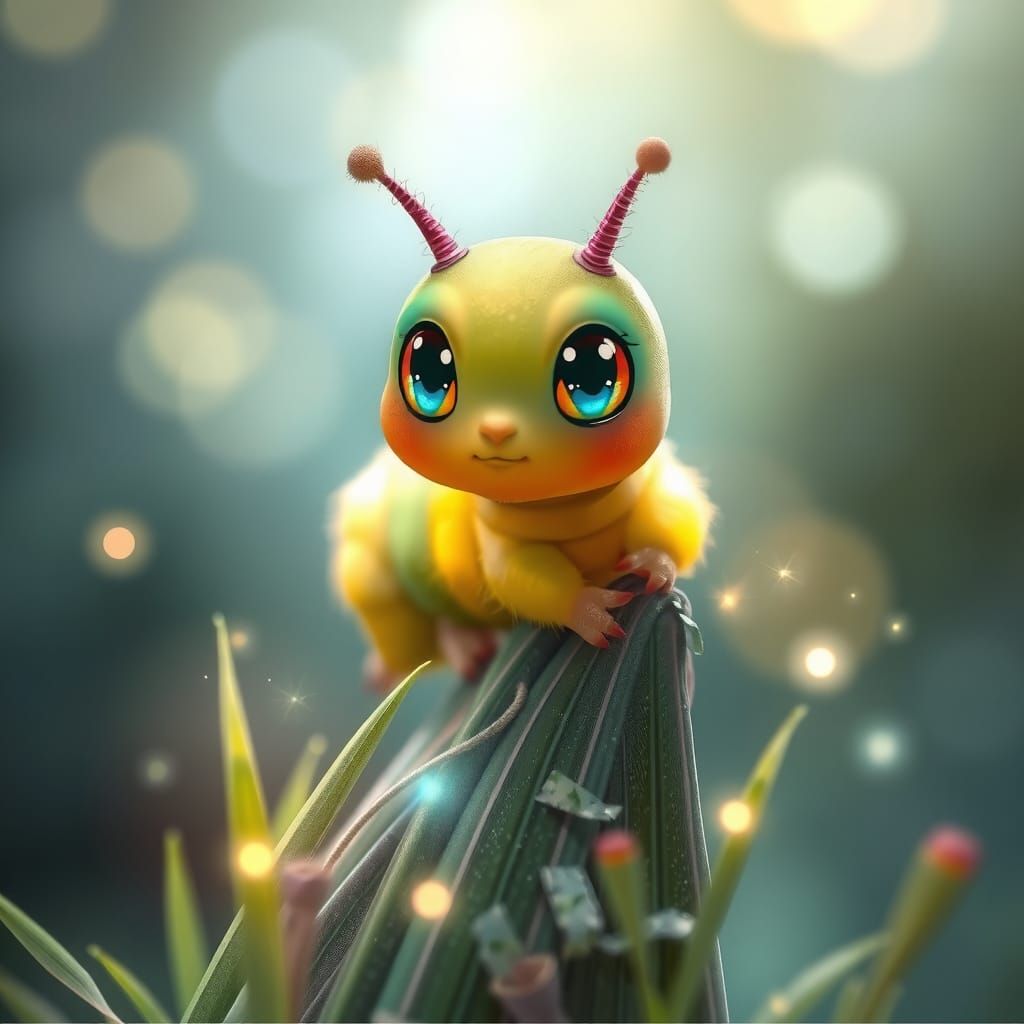 Adorable Fantasy Caterpillar in Enchanted Forest