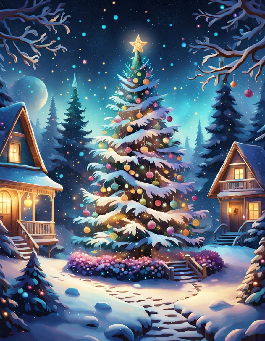 Magical Christmas Tree Garden at Night