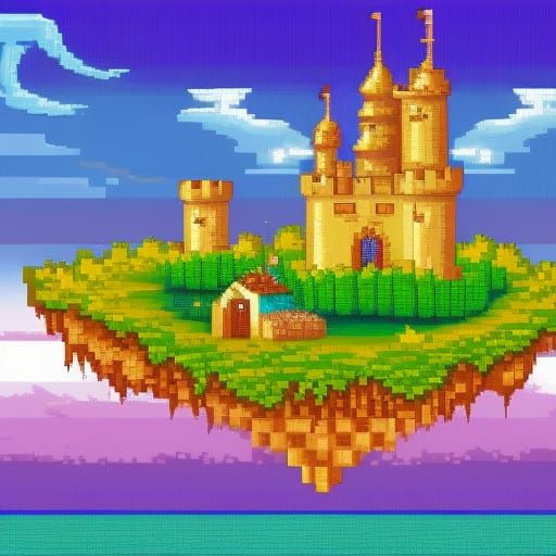 Pixel Art Castle on Floating Island