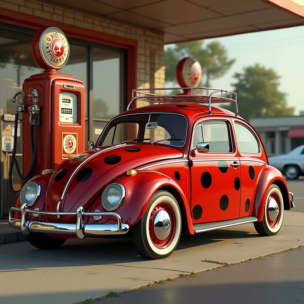 Hyperrealistic 1965 Volkswagen Käfer in Ladybug-Inspired Pai...