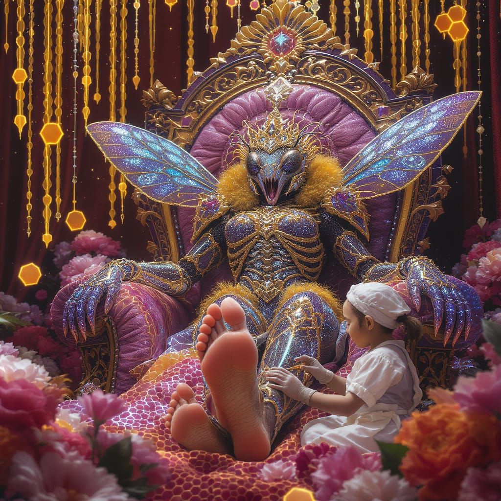 Queen Bee Yawning in Futuristic Beehive