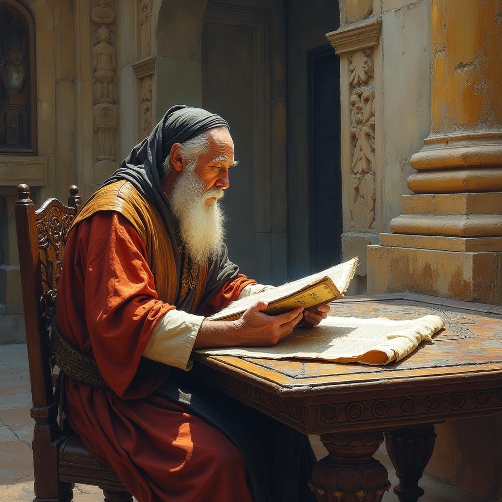 Ancient Scholar Studies Torah in a Vibrant, Expressive Maste...