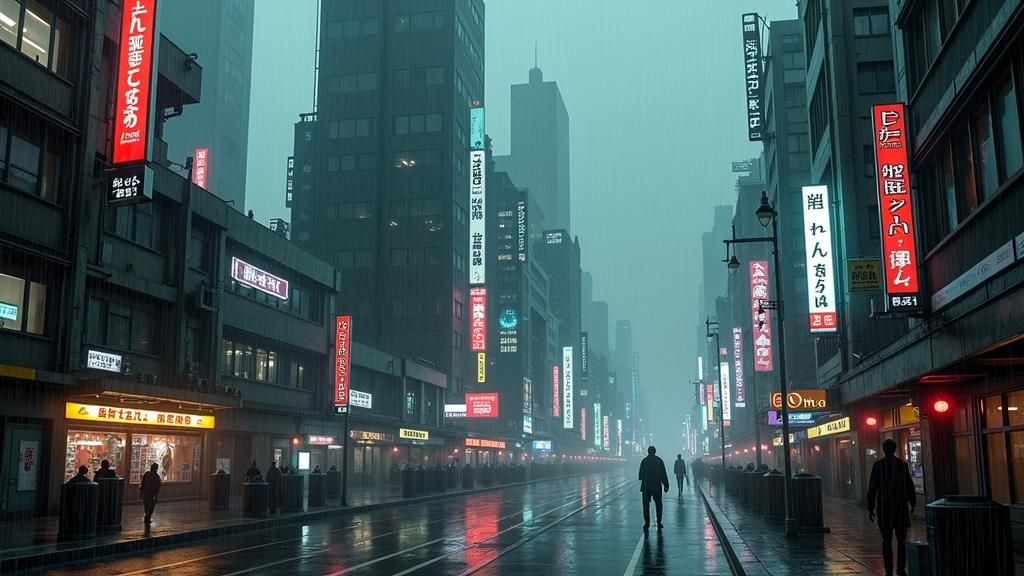 Dystopian Tokyo Cityscape in Cyberpunk Style