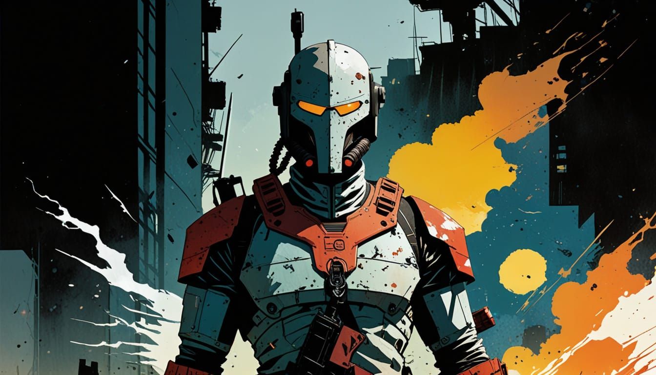 Post-Apocalyptic Bounty Hunter in Graphic Novel Style