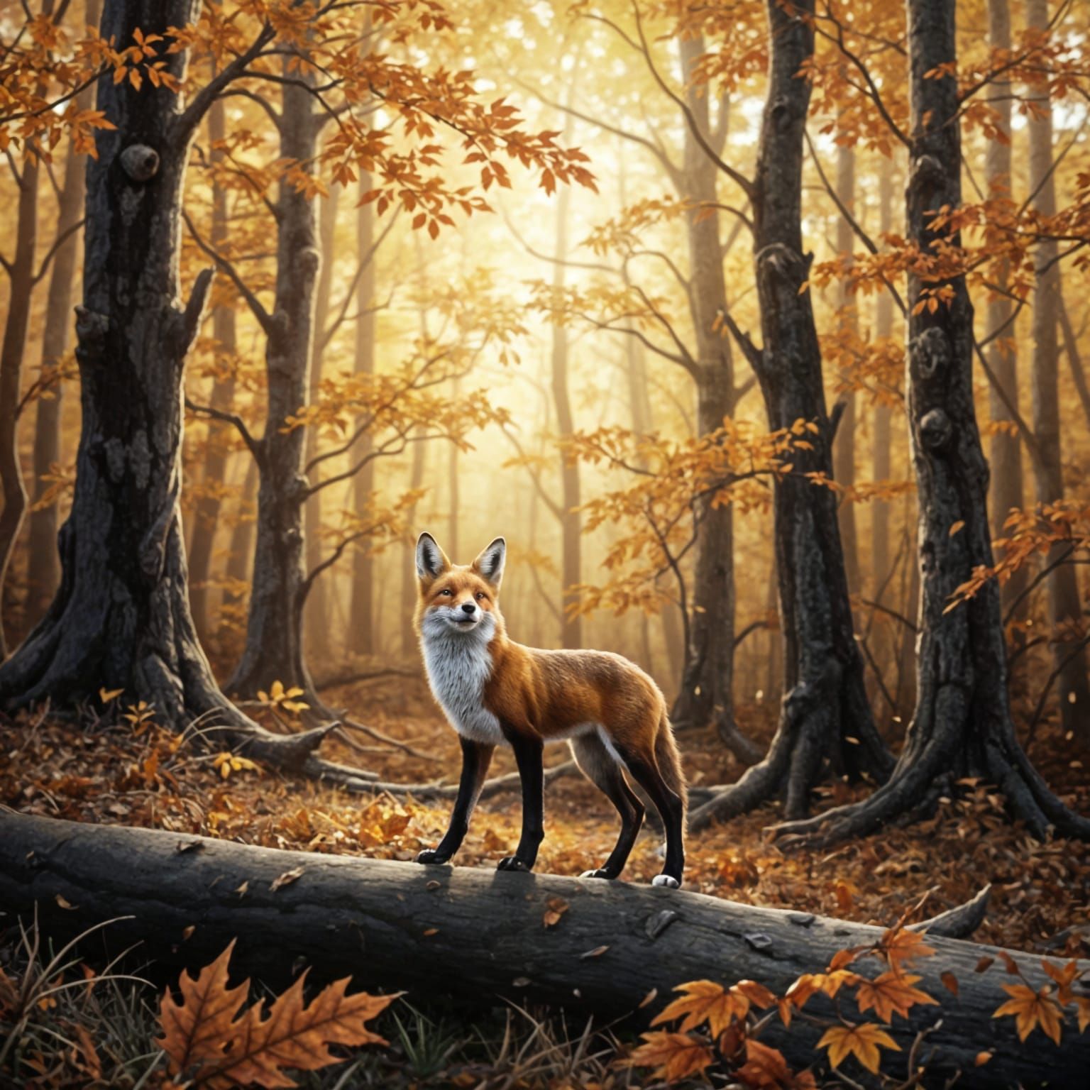 Fox in Autumn Woods: Hyper-Realistic Digital Art