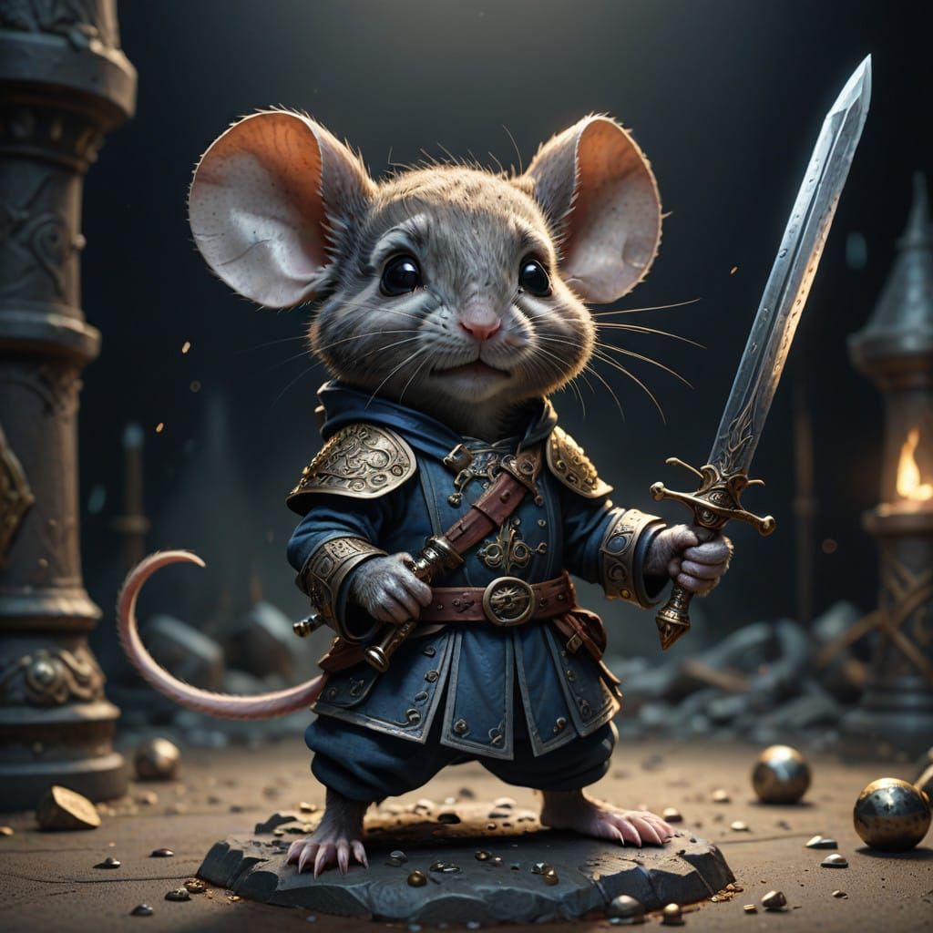 Fantastical Mouse Wields Sword in Midst of Dark Whimsy