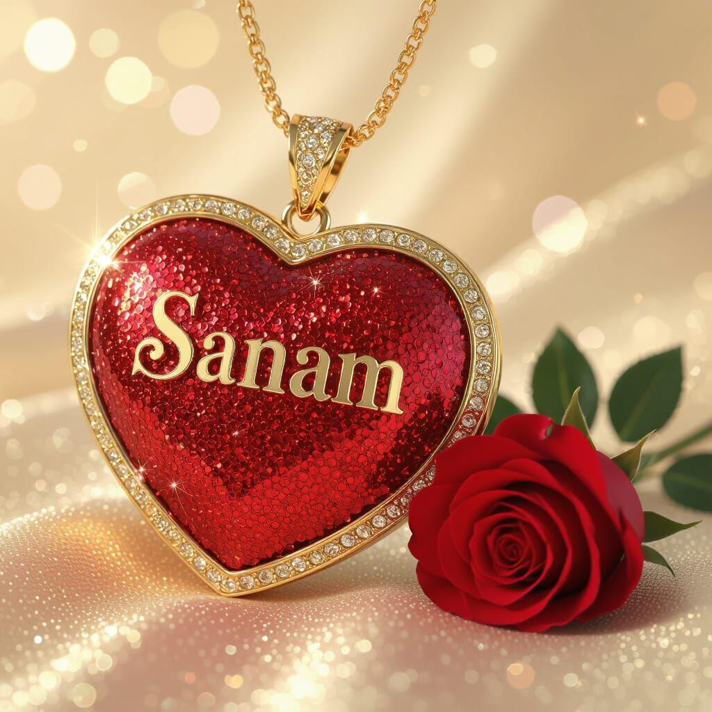 Glittery Red Heart Locket with Golden Name