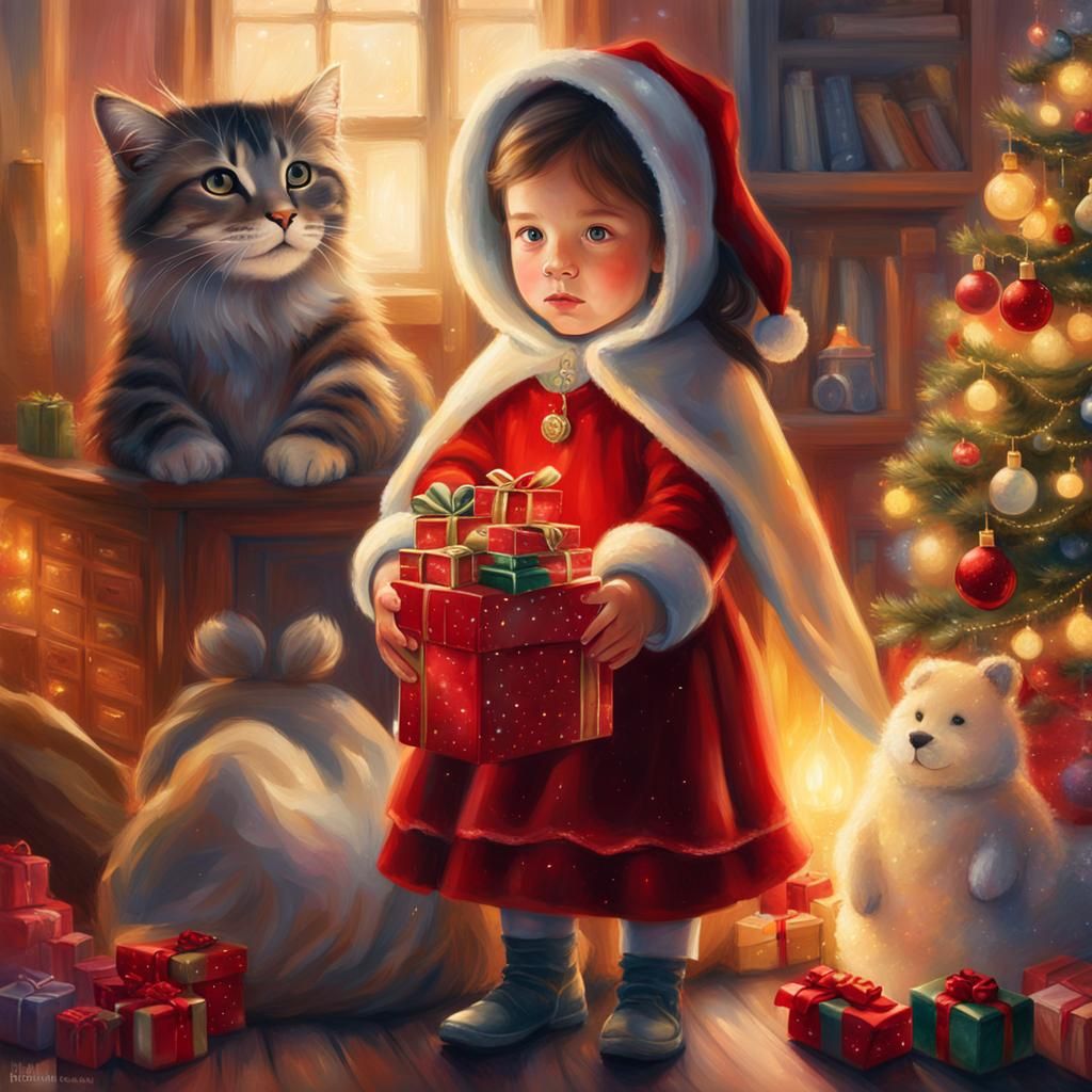 Girl With Christmas Presents in Magical Realism