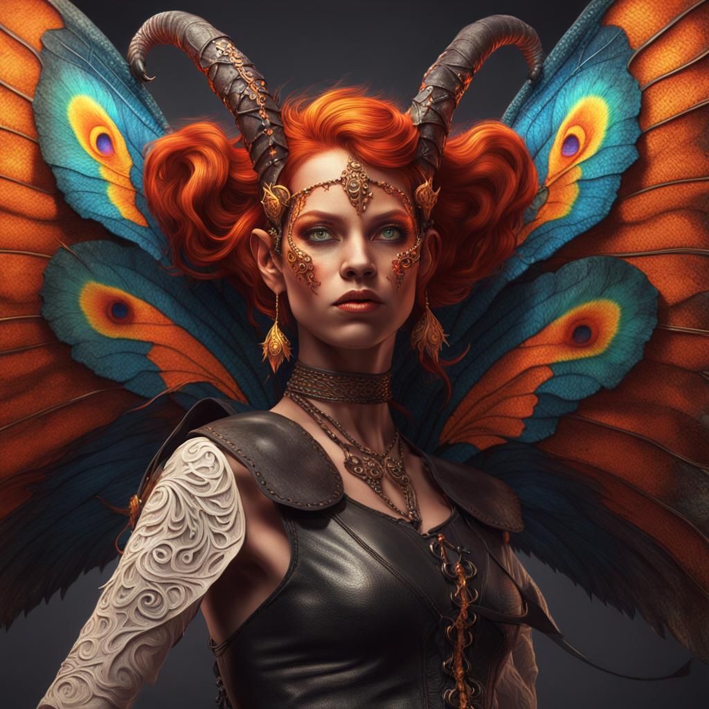 Winged Demon-Witch Portrait in Surreal Style