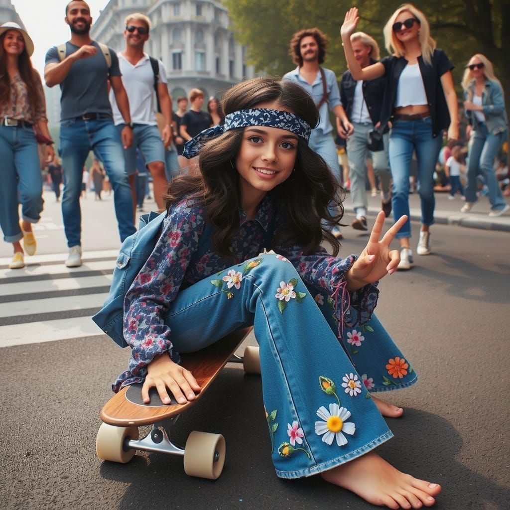 Vibrant Hippie Skater Rides Through California Streets