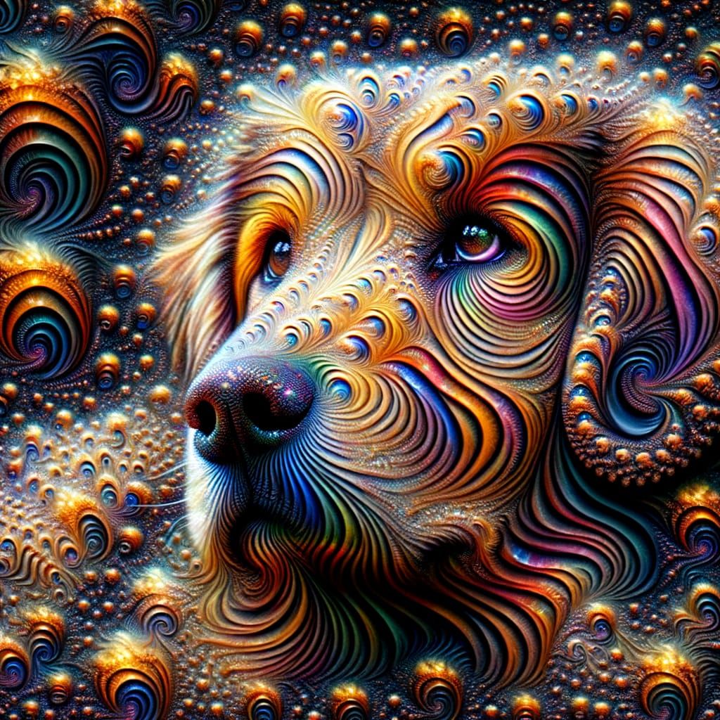 Surreal Dreamscape: A Dog in Deep Dream Style