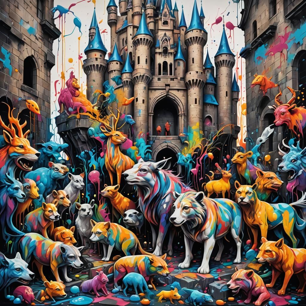 Surreal Animal-Castle Hybrids in Bosch Style