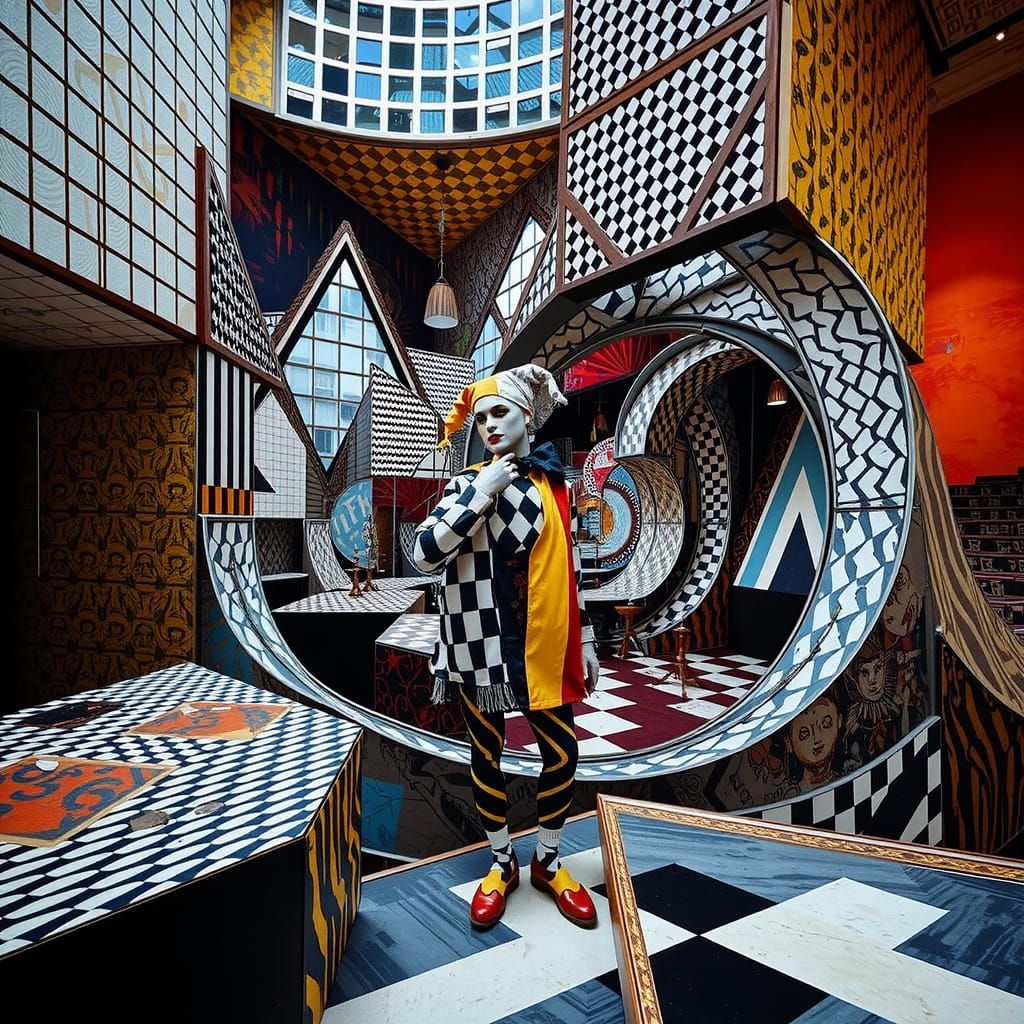 Harlequin in Hypnotic Geometric Optical Illusion