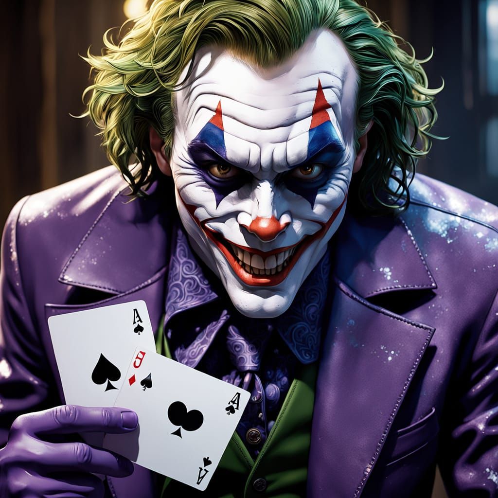 Surreal Joker Erupts from Watercolor Playing Card in Realist...